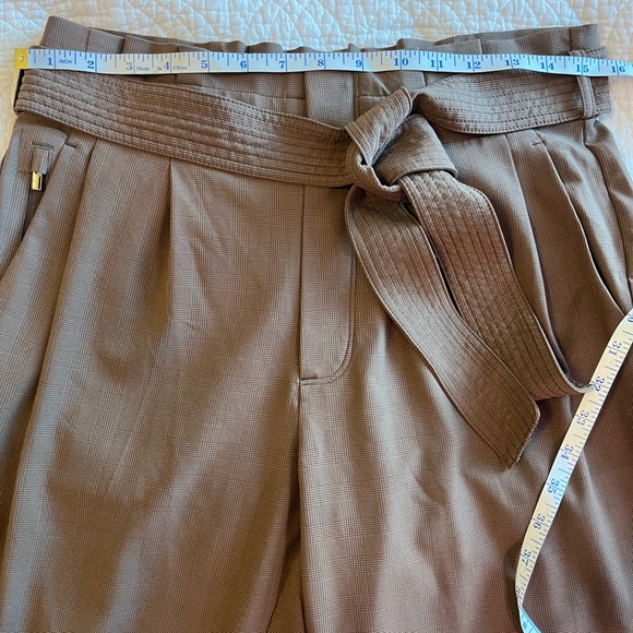 Athleta Skyline Plaid Pant II Brown Sz 6 Office Career Paperbag Belted Neutral - Picture 10 of 13